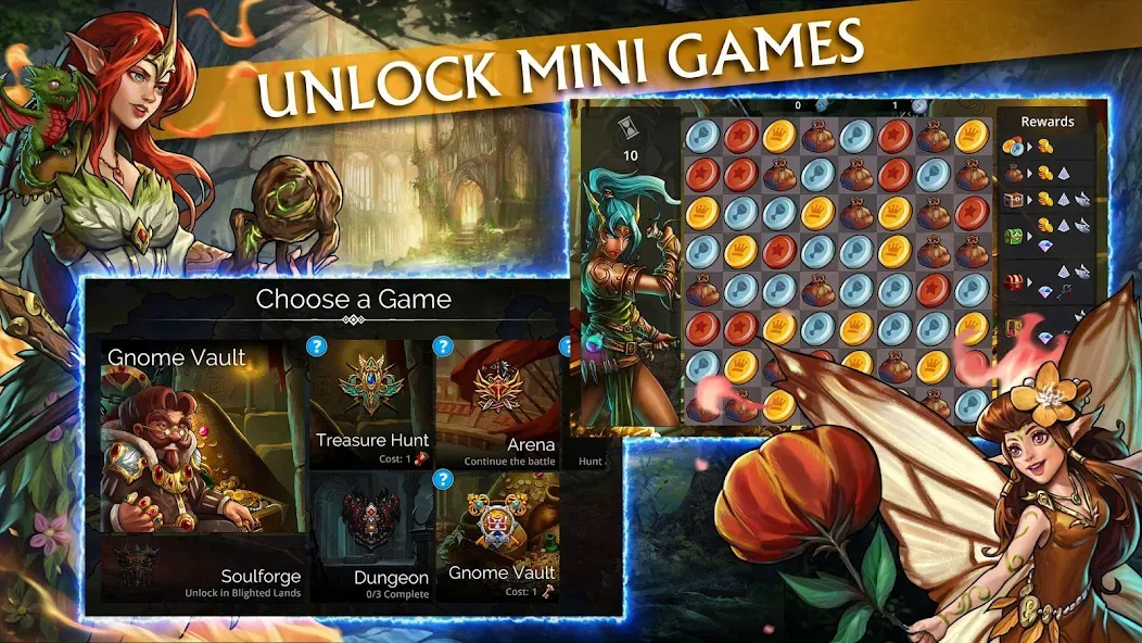 Взломанная Gems of War - Match 3 RPG [MOD: безлимитные ходы и открыты все герои] на Андроид — скриншот 3