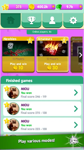 Скачать взлом Yatzy Duels Live Tournaments [MOD: безлимитные кубики и все турниры] — скриншот 2