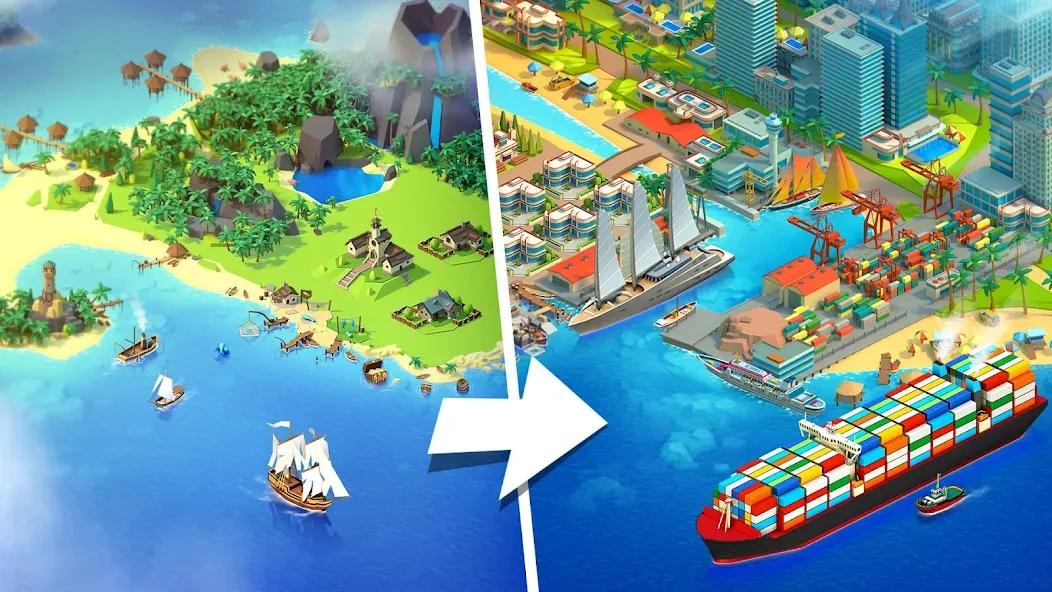 Скачать Sea Port: Cargo Boat Tycoon [MOD: безлимитные деньги и ресурсы] — скриншот 1