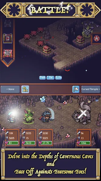 Скачать Cave Heroes:Idle Dungeon RPG [MOD: безлимитные ресурсы и усиленные герои] на телефон — скриншот 1