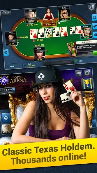 Скачать взлом Poker Arena: texas holdem game [MOD: безлимитные фишки и открыты все столы] — скриншот 1