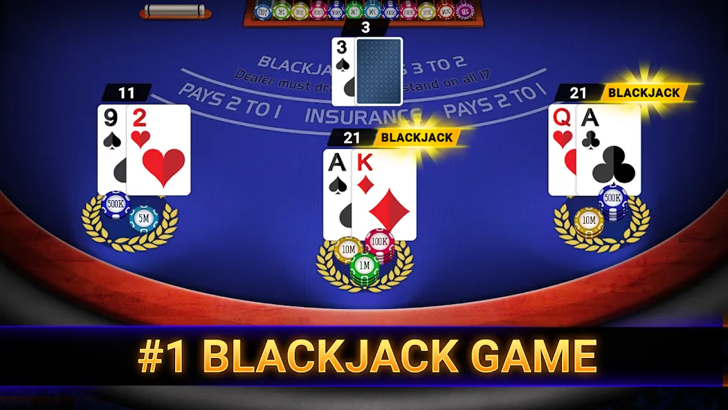 Взломанная Blackjack 21: online casino [MOD: безлимитные фишки и разблокированы столы] на Андроид — скриншот 1