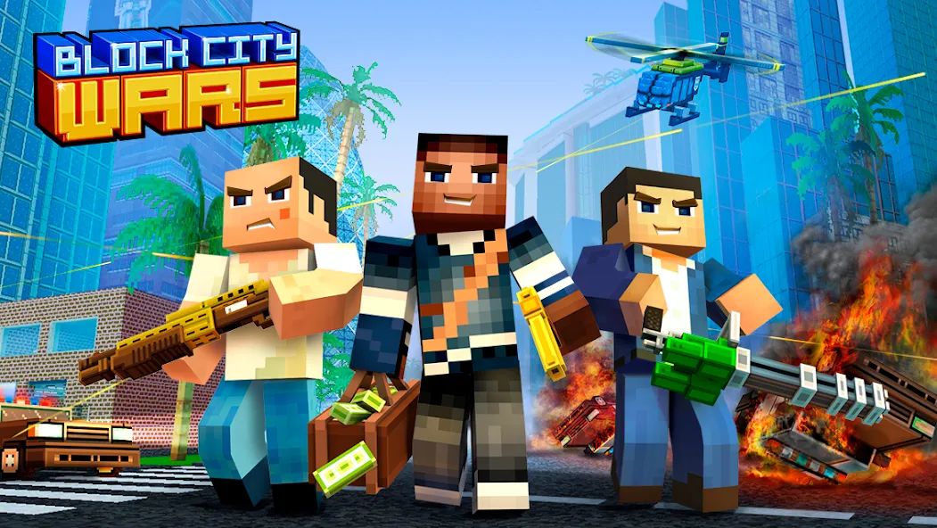 Взломанная Block City Wars: Pixel Shooter [MOD: безлимитные деньги и оружие] на Андроид — скриншот 1