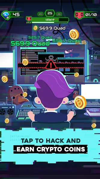 Скачать Hacking Hero: Hacker Clicker [MOD: безлимитные деньги и энергия] на телефон — скриншот 2