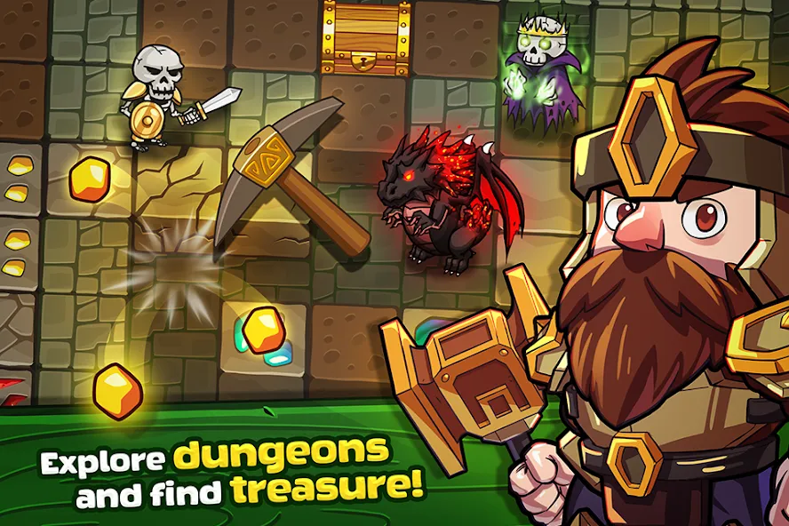 Скачать Mine Quest: Battle Dungeon RPG [MOD: безлимитные ресурсы и усиленные герои] на телефон — скриншот 1