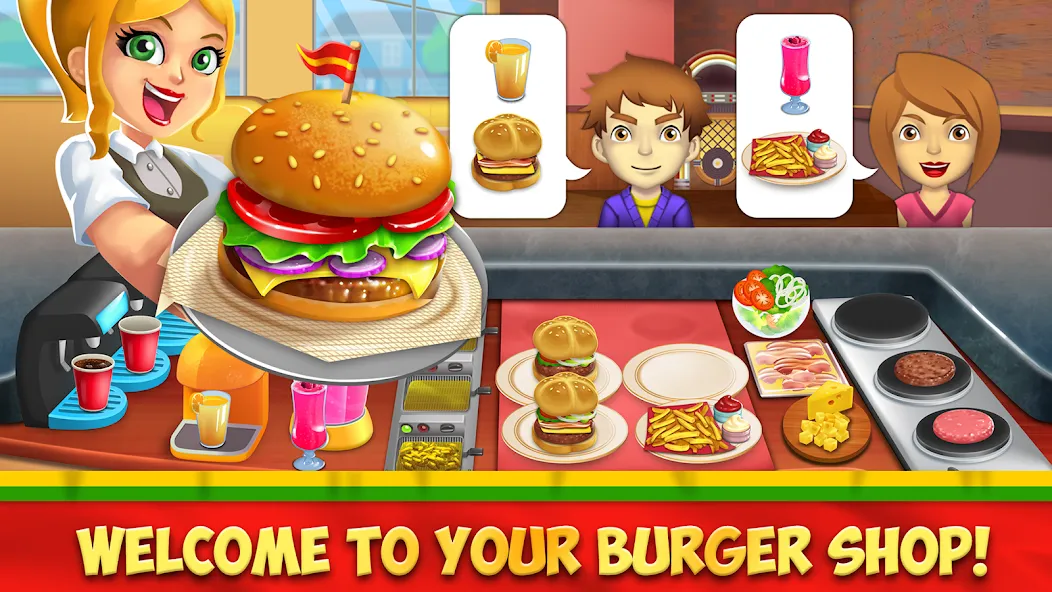 Взломанная My Burger Shop 2: Food Game [MOD: безлимитные деньги и продукты бесплатно] на Андроид — скриншот 1