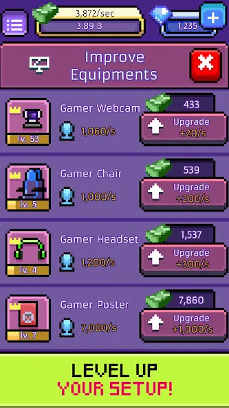 Скачать xStreamer: Idle Simulator Game [MOD: безлимитные деньги и быстрый прогресс] на телефон — скриншот 3