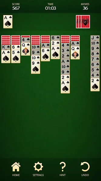 Скачать Spider Solitaire: Card Game [MOD: без рекламы и безлимитные подсказки] — скриншот 3