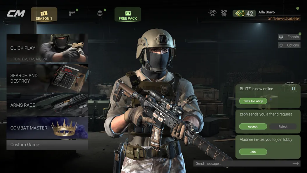 Взломанная Combat Master Mobile FPS [MOD: бесконечные патроны и улучшенное оружие] на Андроид — скриншот 1