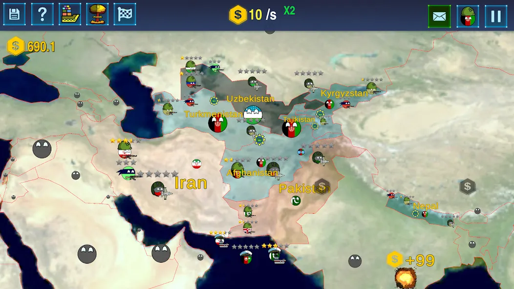 Countryballs: World War Simula [MOD: безлимитные ресурсы и все страны открыты] — Скачать бесплатно (APK) — скриншот 2
