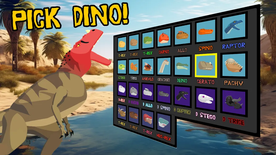 Скачать T-Rex Fights Dinosaurs [MOD: безлимитное здоровье и урон] на телефон — скриншот 2