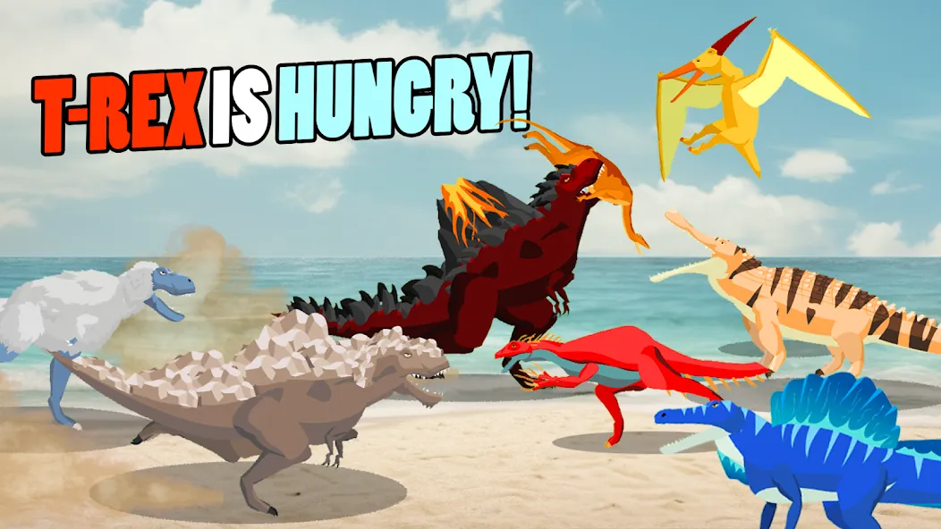 Скачать взлом T-Rex Fights More Dinosaurs [MOD: безлимитное здоровье и усиленная атака] — скриншот 1