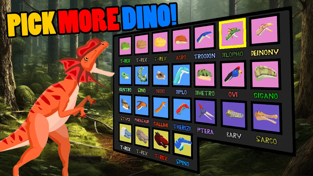 Скачать взлом T-Rex Fights More Dinosaurs [MOD: безлимитное здоровье и усиленная атака] — скриншот 2