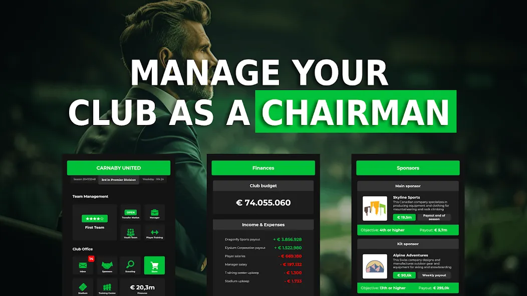 Взломанная Club Boss - Soccer Game [MOD: безлимитные деньги и ресурсы] на Андроид — скриншот 1