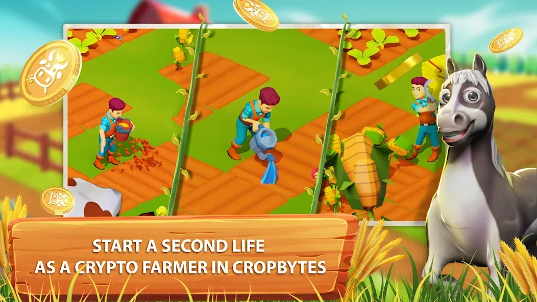 CropBytes: A Crypto Farm Game [MOD: безлимитные ресурсы и криптовалюта] — Скачать бесплатно (APK) — скриншот 1