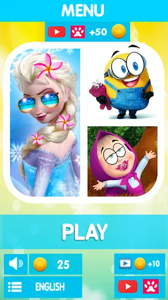 Cartoon Quiz [MOD: безлимитные подсказки и жизни] на Андроид — скриншот 1