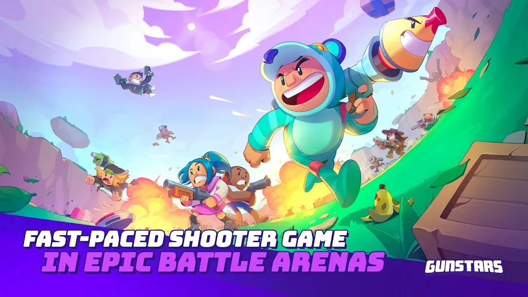 Взломанная Gunstars - Battle Arena [MOD: безлимитные деньги и улучшенное оружие] на Андроид — скриншот 1