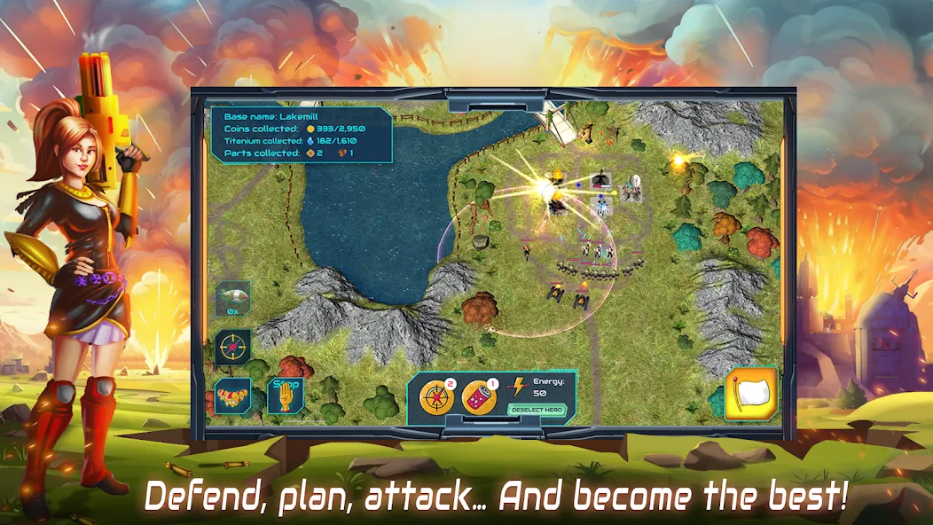Скачать Boulder Base: Defense Strategy [MOD: безлимитные ресурсы и усиленная база] на телефон — скриншот 2