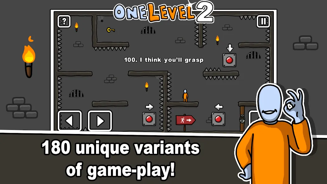 Скачать One Level 2 Stickman Jailbreak [MOD: открыты все уровни и подсказки] — скриншот 2