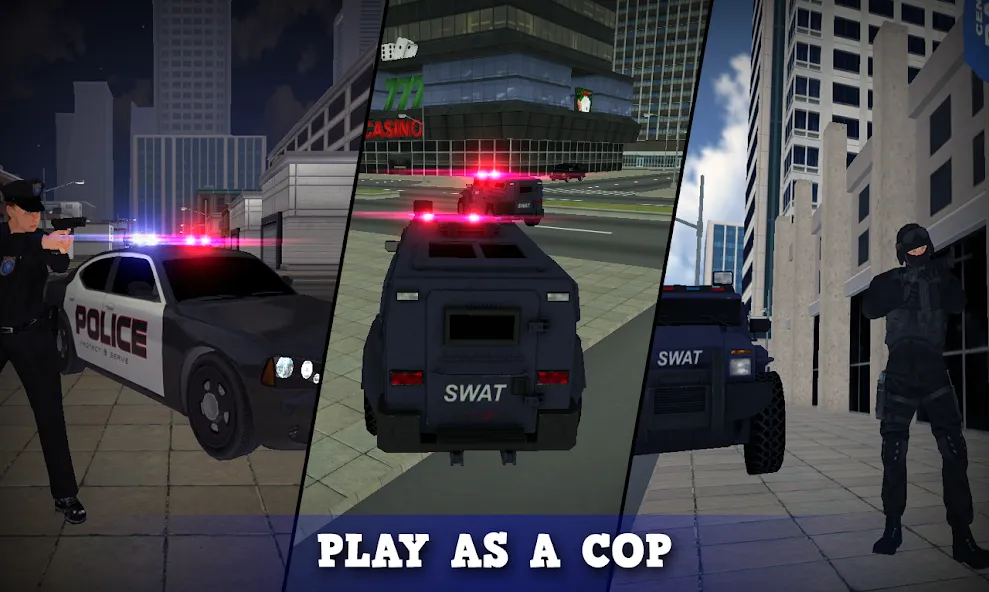 Взломанная Justice Rivals 3 Cops&Robbers [MOD: много денег и всё разблокировано] на Андроид — скриншот 1