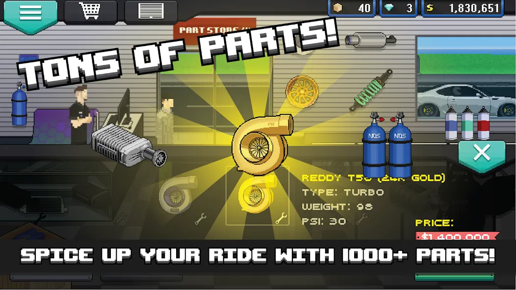 Pixel Car Racer [MOD: безлимитные деньги и топливо] на Андроид — скриншот 2