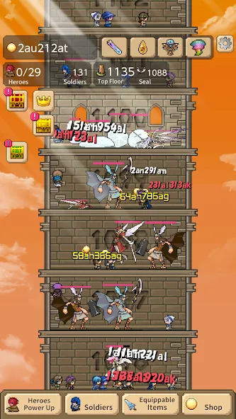 Взломанная Tower of Hero [MOD: безлимитные ресурсы и усиленные герои] на Андроид — скриншот 3