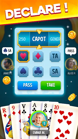 Belote & Coinche: le Défi [MOD: безлимитные монеты и бонусы] — Скачать бесплатно (APK) — скриншот 3