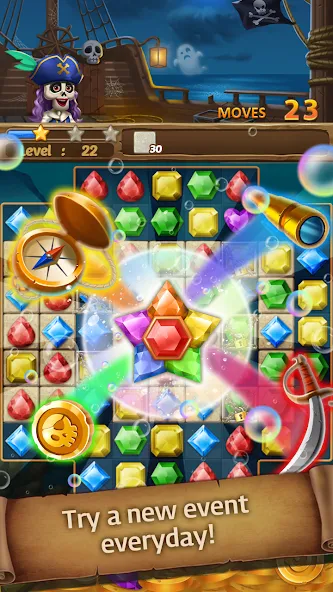 Скачать Jewels Ghost Ship: jewel games [MOD: безлимитные жизни и бустеры] на телефон — скриншот 2