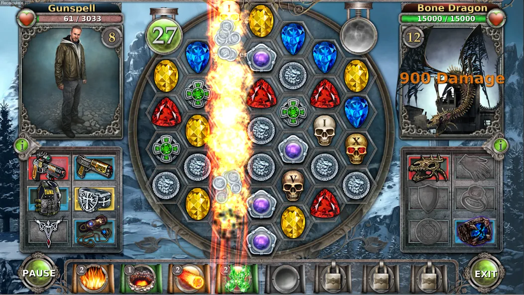 Gunspell - Match 3 Puzzle RPG [MOD: безлимитные ресурсы и усиленная магия] — Скачать бесплатно (APK) — скриншот 1