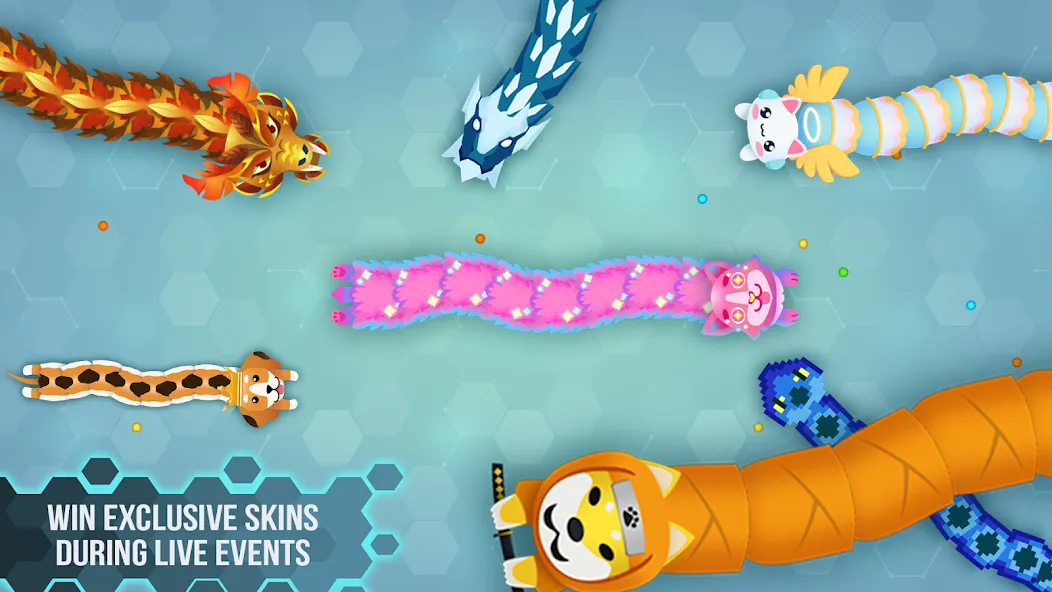 Взломанная Snake.io - Fun Snake .io Games [MOD: без рекламы и много скинов] на Андроид — скриншот 3