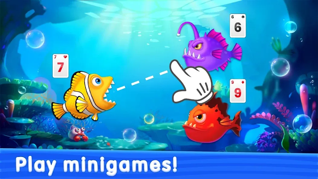 Solitaire TriPeaks: Aquarium [MOD: без рекламы и много денег] на Андроид — скриншот 1