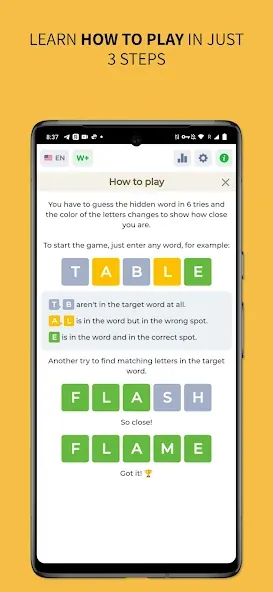 Взломанная Wordly - Daily Word Game [MOD: безлимитные попытки и подсказки] на Андроид — скриншот 2