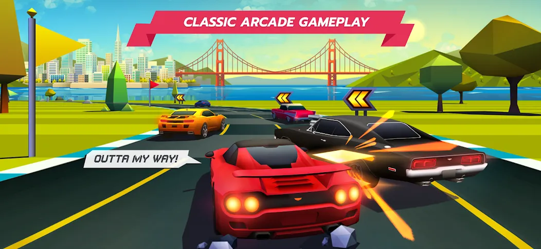 Скачать Horizon Chase – Arcade Racing [MOD: безлимитные деньги и топливо] — скриншот 1