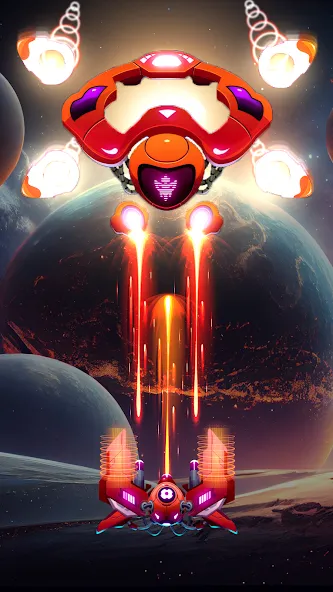 Скачать Galaxy Attack - Space Shooter [MOD: безлимитные монеты и оружие] — скриншот 1