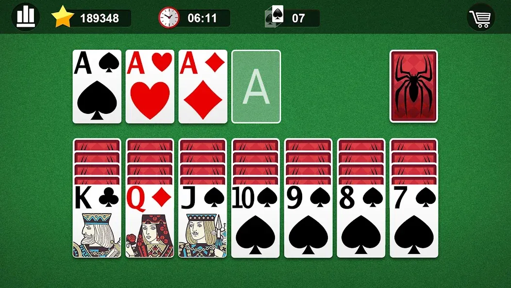 Скачать взлом Spider Solitaire [MOD: безлимитные подсказки и отмены ходов] — скриншот 4