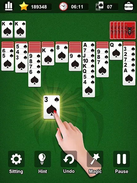 Скачать взлом Spider Solitaire [MOD: безлимитные подсказки и отмены ходов] — скриншот 5