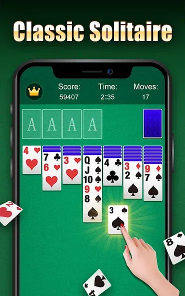 Взломанная Solitaire [MOD: подсказки без ограничений и отмена ходов] на Андроид — скриншот 1