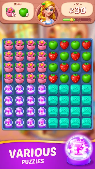 Fruit Diary - Match 3 Games [MOD: безлимитные монеты и жизни] (Бесплатно / APK) — скриншот 5