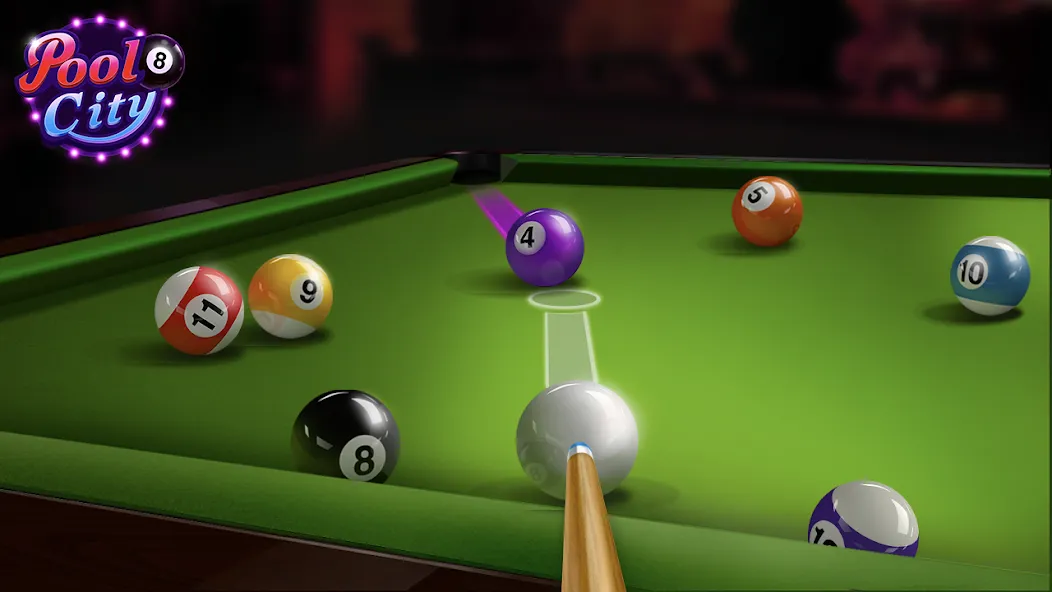 Взломанная Pooking - Billiards City [MOD: безлимитные монеты и все уровни открыты] на Андроид — скриншот 1