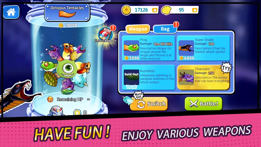 Crazy Octopus [MOD: безлимитные монеты и усиленное оружие] — Скачать бесплатно (APK) — скриншот 4