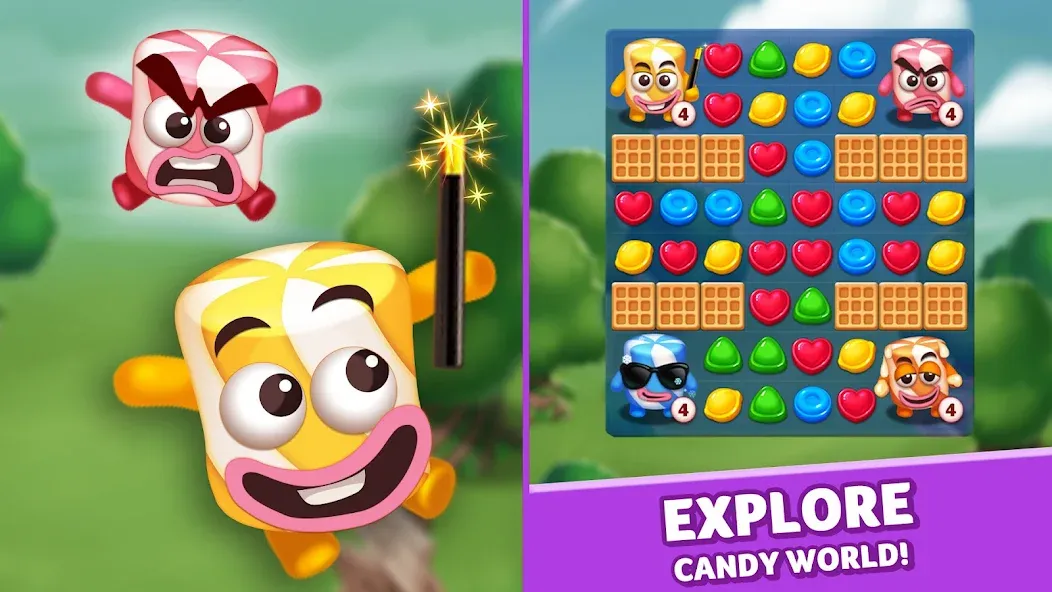Взломанная Lollipop & Marshmallow Match3 [MOD: безлимитные ходы и жизни] на Андроид — скриншот 1