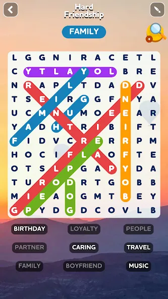 Взломанная Word Search - Word Puzzle Game [MOD: безлимитные подсказки и открыты уровни] на Андроид — скриншот 1
