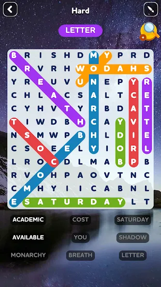 Взломанная Word Search - Word Puzzle Game [MOD: безлимитные подсказки и открыты уровни] на Андроид — скриншот 4