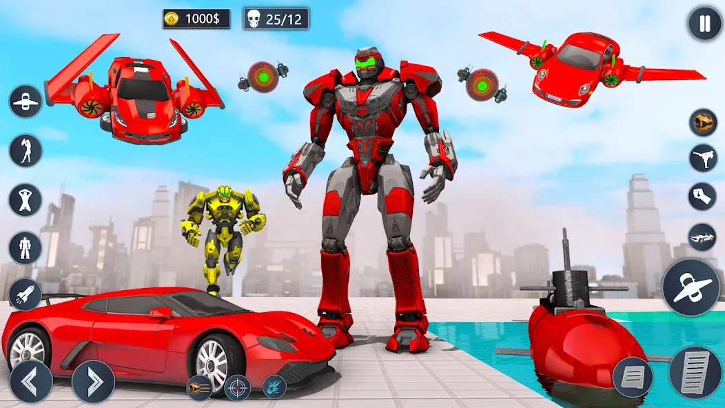 Взломанная Flying Car Robot Game Car Game [MOD: безлимитные деньги и все машины открыты] на Андроид — скриншот 4