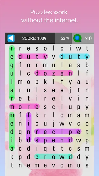 Скачать взлом busca palabras: sopa de letras [MOD: безлимитные подсказки и монеты] — скриншот 5