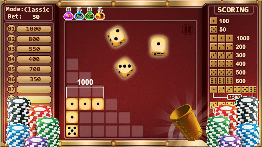 Скачать взлом Farkle - Dice Game [MOD: безлимитные броски и высокие очки] — скриншот 1