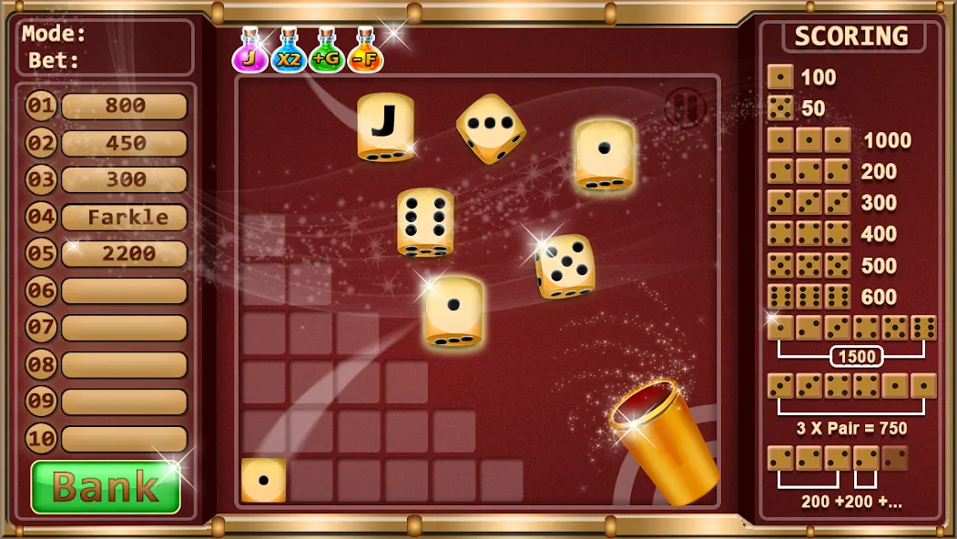 Скачать взлом Farkle - Dice Game [MOD: безлимитные броски и высокие очки] — скриншот 2
