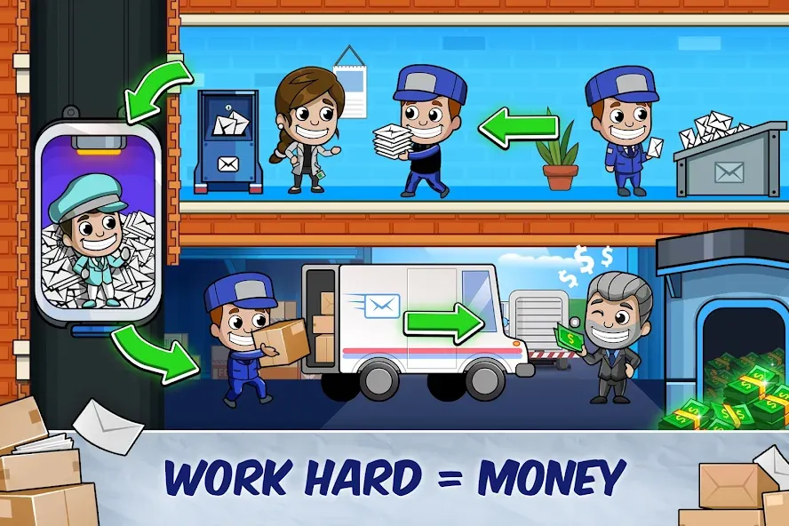 Idle Mail Tycoon [MOD: безлимитные деньги и бонусы] на Андроид — скриншот 5
