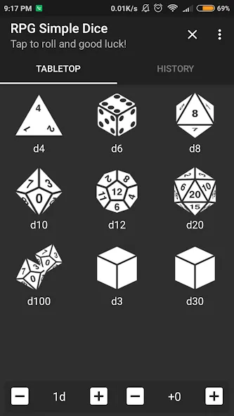 RPG Simple Dice [MOD: бесконечные броски и все кубики] на Андроид — скриншот 1