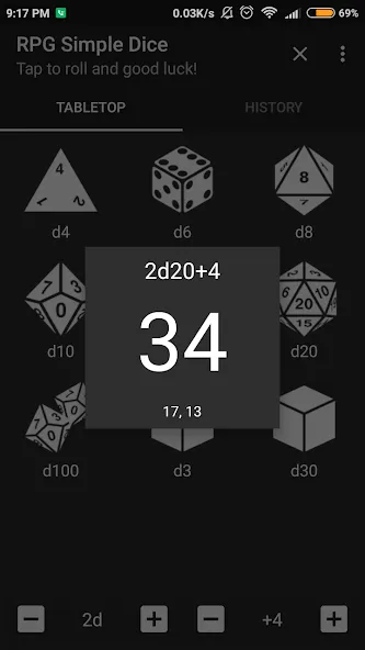 RPG Simple Dice [MOD: бесконечные броски и все кубики] на Андроид — скриншот 2